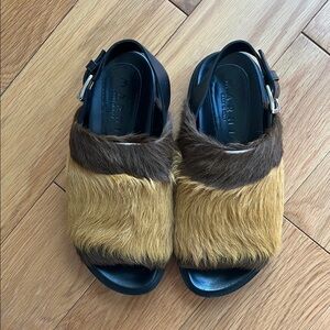 Marni Black and Brown Fur Sandals